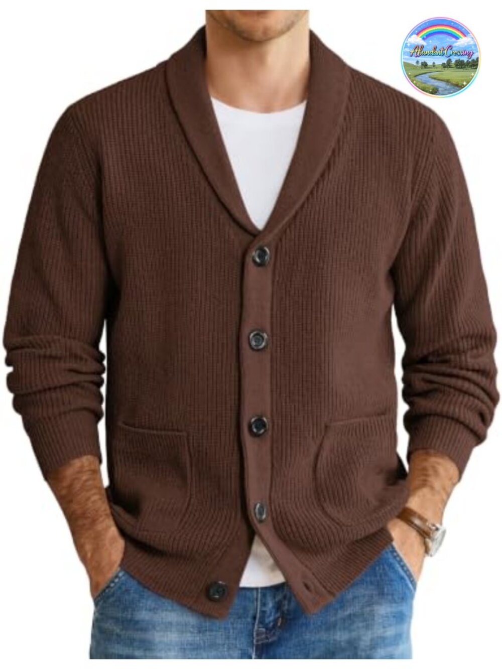 Shawl Collar Cable Knit Cardigan Sweater Button Up with Pockets Slim Fit
